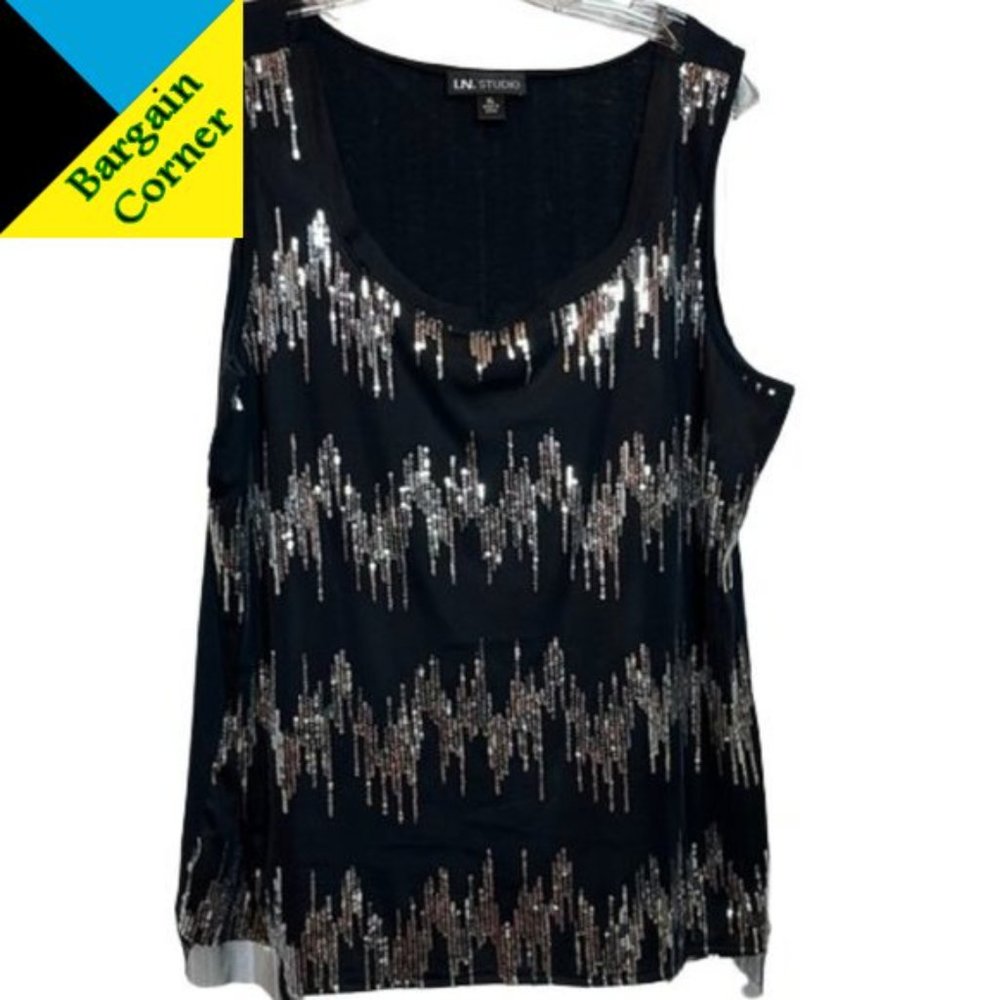 Reduced!  I.N. Studio Black & Silver Sequined Tank XL